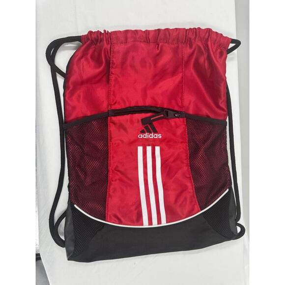 Adidas Red Black Drawstring Bag With Mesh And Zipper Pockets - Picture 1 of 4